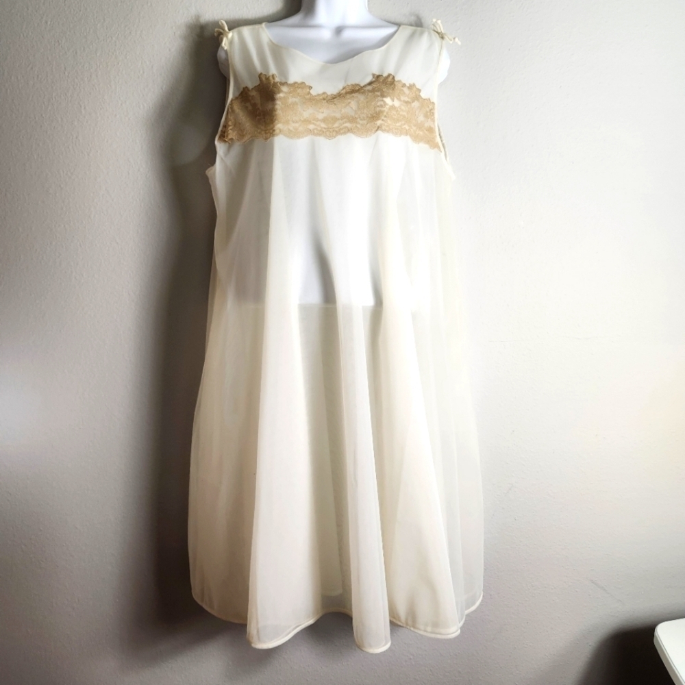 Henson Kickernick Vintage Cream Double Layered Sheer Nightgown-Size L